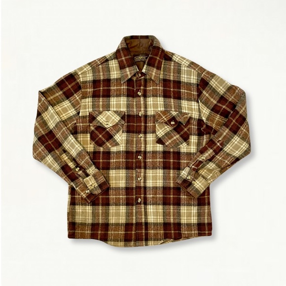 Vintage Other - 💚 Vintage 1970s Sears Sportswear Brown Plaid Flannel Shirt Size Medium